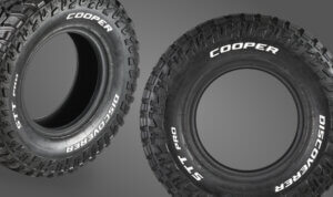 Mud terrain tires with white lettering.