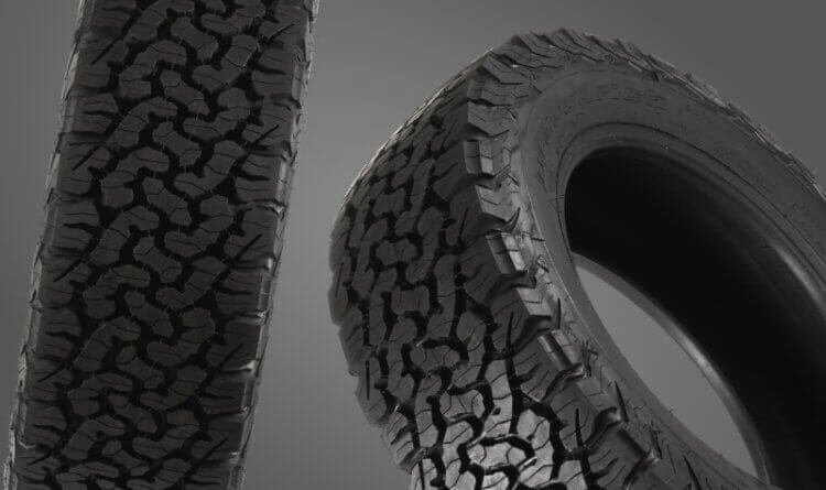 A close up All-Terrain tyre on background