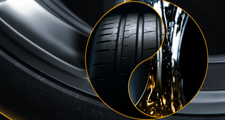a cross section of a tyre showing the black chilli tech for the Continental Sport Contact 7