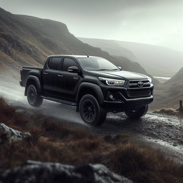 Toyota-Hilux pickup on a hillside road using Toyota-Hilux tyres