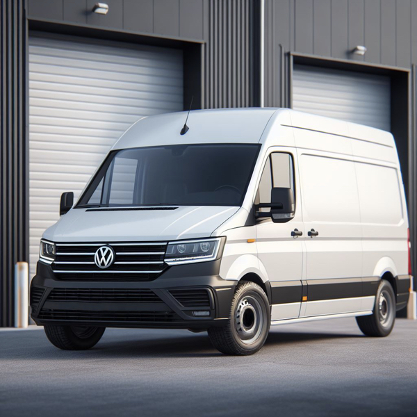 VW Crafter working in front of a warehouse unit sat on VW Crafter tyres