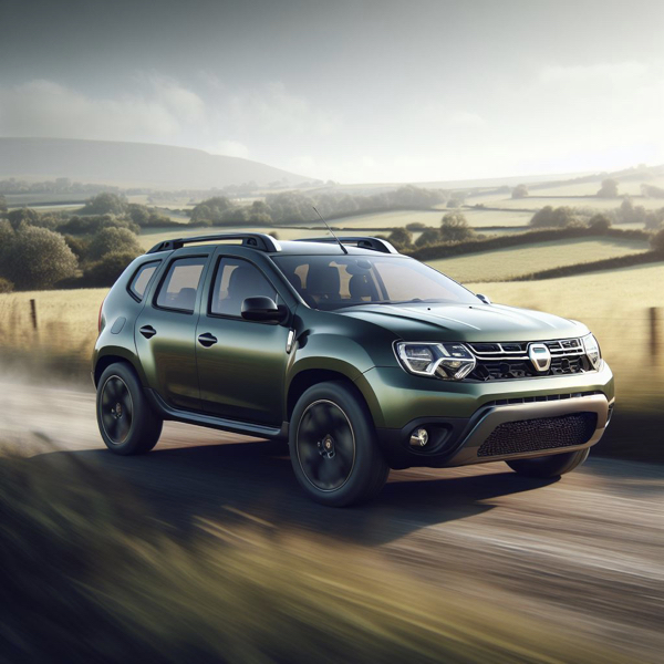 Dacia Duster driving down a country road sat on Dacia Duster Tyres