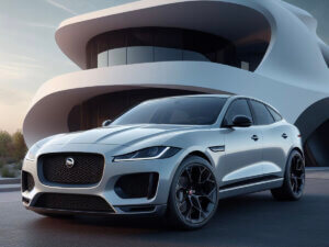 Jaguar F-Pace parked in front of a ultra modern house sat on Jaguar F-Pace Tyres