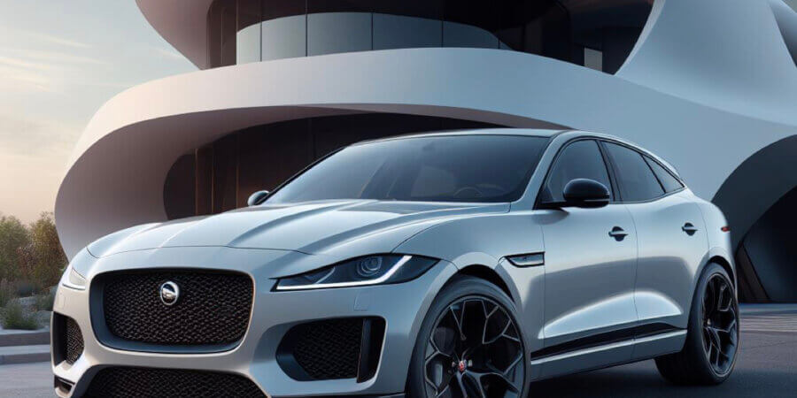 Jaguar F-Pace parked in front of a ultra modern house sat on Jaguar F-Pace Tyres