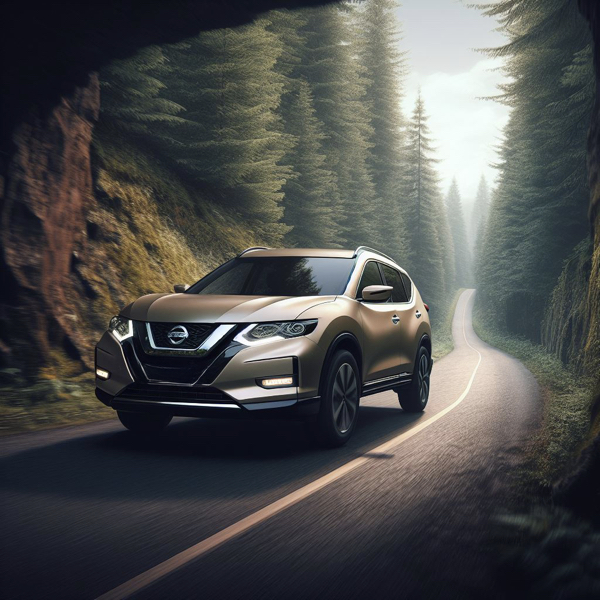 Nissan X-Trail under a bridge on a forest road sat on Nissan X-Trail Tyres