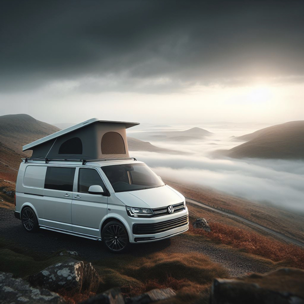 VW California parked on a mountain side in wales sat on VW California Tyres