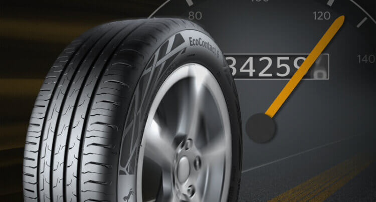 tyre and mileage counter on showing the Continental Eco Contact 6 is Miles more efficient