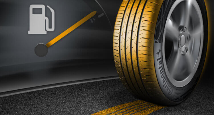 a tyre and petrol a gage with a Continental Eco Contact 6 to show fuel consumption