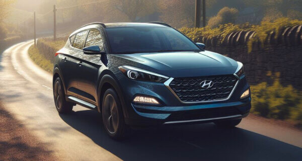 Hyundai Tucson driving along a country road in the UK sat on Hyundai Tucson Tyres