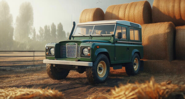 Land Rover Series working on a farm sat on Land Rover Series tyres