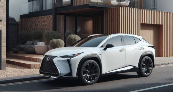 Lexus UX parked in front of a modern wooden style house sat on Lexus UX Tyres