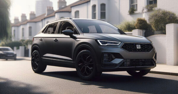 Seat Tarraco driving on small town street sat on Seat Tarraco Tyres