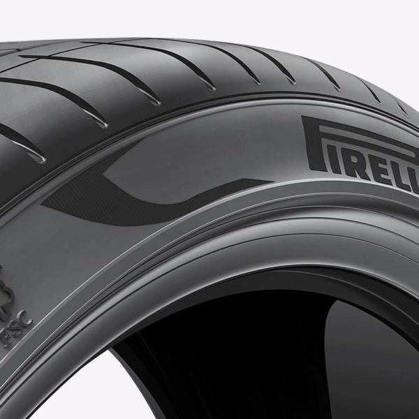 a close up showing the Pirelli tyre brand