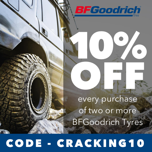 BF Goodrich tyres promo code CRACKING10 tyre moving over heavy rocks
