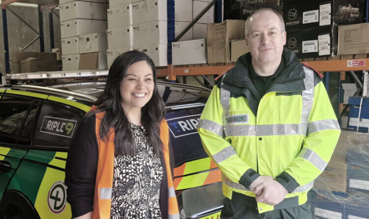 North East Immediate Care volunteer a pic showing the volunteer and a 4x4 employee proud to have driven charity