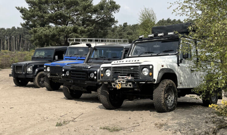 Overland Ramble & Cooking Shambles - Spain three land rovers lined up on sand