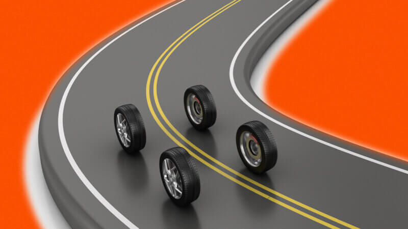 replace tyres in pairs showing All Four graphic on road