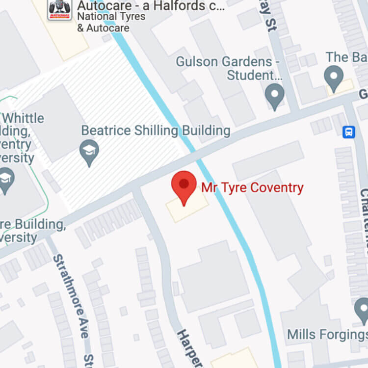 Mr Tyre Coventry map showing where they offer tyres in Coventry