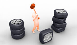 A graphic showing the traditional square fitment Staggered Tyre Fitments