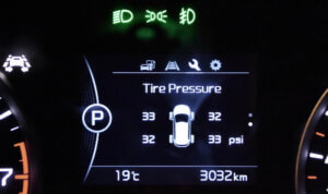 A in car digital display showing Tyre Pressure and how to Find tyre pressure