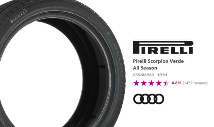 A product shot showing the Best Tyres for Audi with the premium choice of Pirelli Scorpion Verde