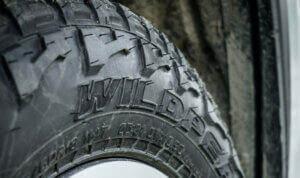 A close up photo showing off the rugged-terrain tyres Falken-Wildpeak R-T Tread Design