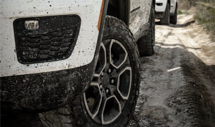 A close up of a rugged terrain tyres Falken Wildpeak R-T- going offroad