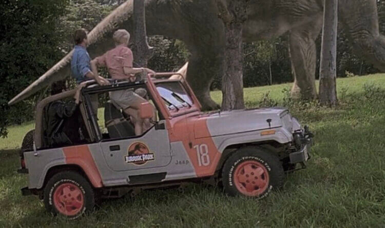 A 4x4 jeep in Jurassic Park