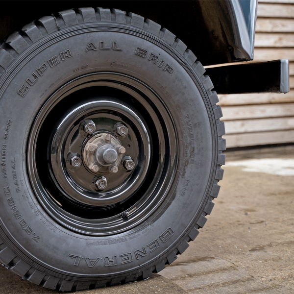 A Land Rover sat on 4x4 tuff torque steel Wheels and General tyres