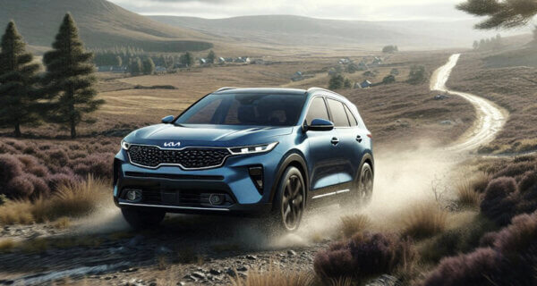 A Kia Sorento driving past a UK farm sat on Kia Sorento Tyres