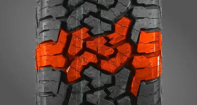 a close up of the tyre showing Deep, aggressive tread pattern for maximum off-road grip for the Comforser Tyres Why Choose Comforser All Terrain Tyres?