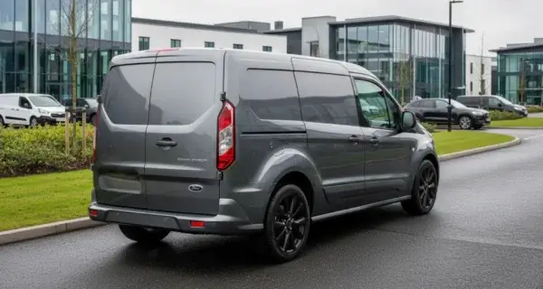 The back end of a Transit Connect to show off its Transit Connect Wheels