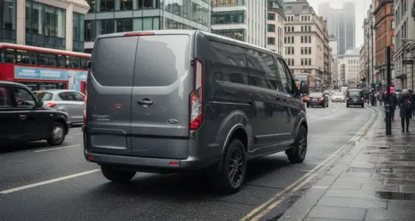 The back end of a Ford Transit Custom to show off its Ford Transit Custom Wheels