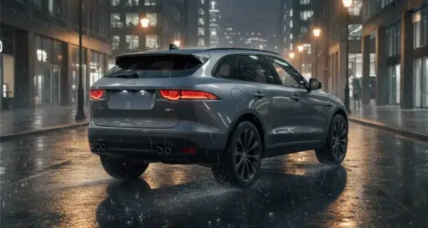 The back end of a Jaguar F Pace showing off its Jaguar F Pace wheels