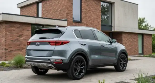 The back end of a Kia Sportage showing off its Kia Sportage wheels