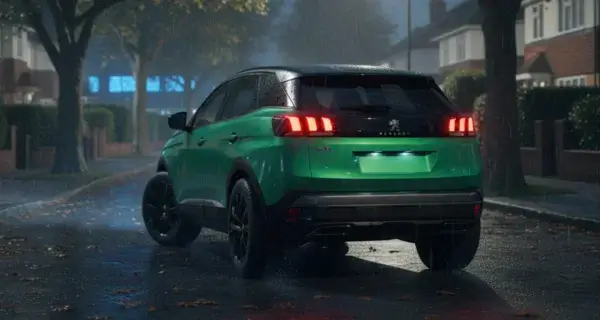 The back end of a Peugeot 3008 showing off its Peugeot 3008 wheels