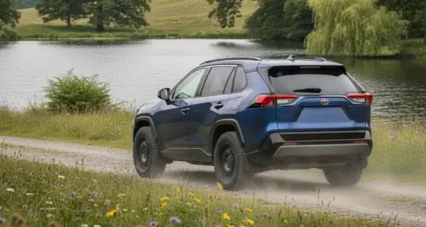 The back end of a Toyota Rav4 to show off its Toyota Rav4 Wheels