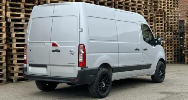 The back end of a Vauxhall Movano to show off its Vauxhall Movano wheels