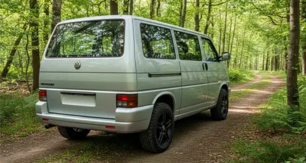 The back end of a T4 Transporter to show off its T4 Transporter wheels