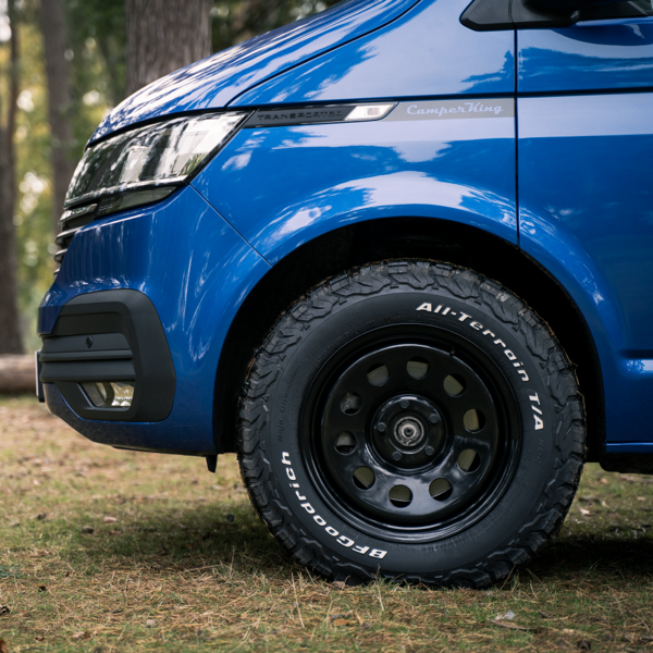 A vw transpporter sat on tuff torque steel wheels to show What Are Steel Wheels