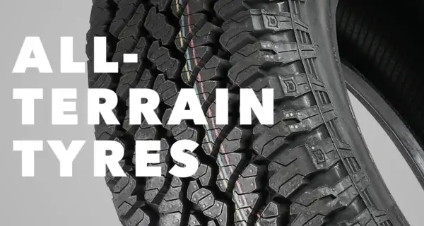 a close up of a alll terrain tyre