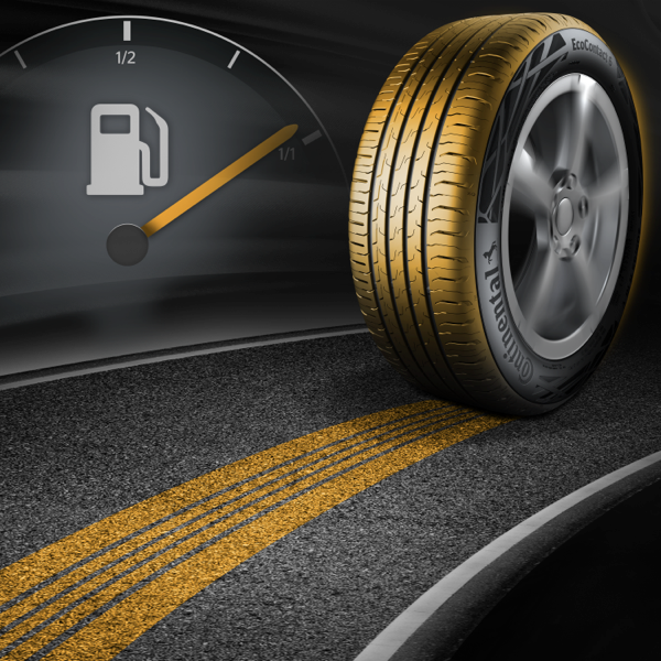 Continental EcoContact 6 tyre beside a fuel gauge graphic