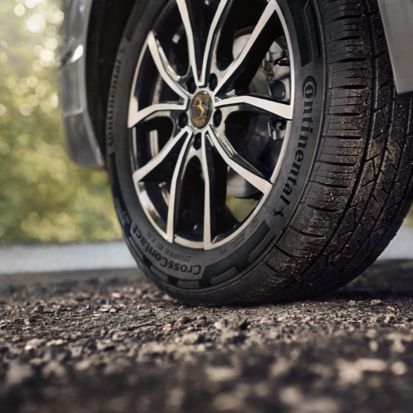 Close-up of a Continental CrossContact tyre fitted to an SUV alloy wheel