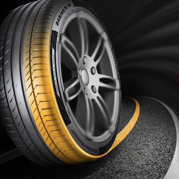 Continental SportContact 5P tyre graphic illustrating enhanced cornering grip and stability