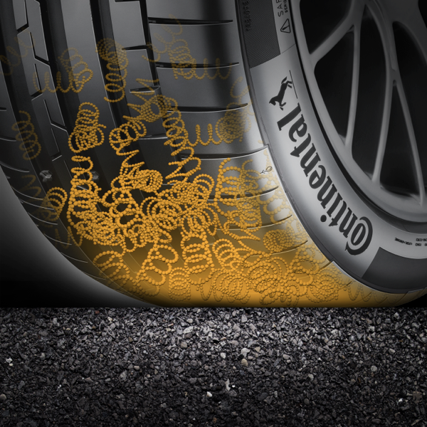 Continental SportContact 5 tyre graphic illustrating grip and cornering stability