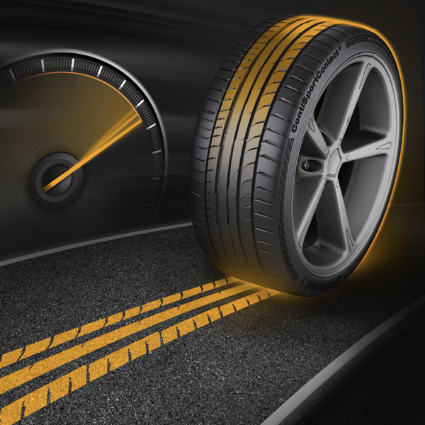 Continental SportContact 5P tyre graphic illustrating steering precision and high-speed control