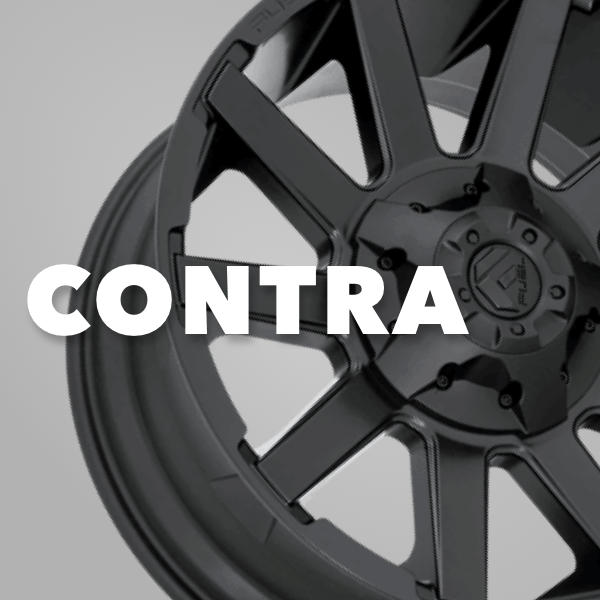 Close-up of a black Fuel Contra alloy wheel