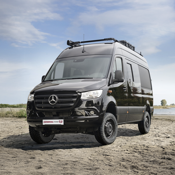 Mercedes Sprinter camper fitted with General Grabber AT3 all-terrain tyres