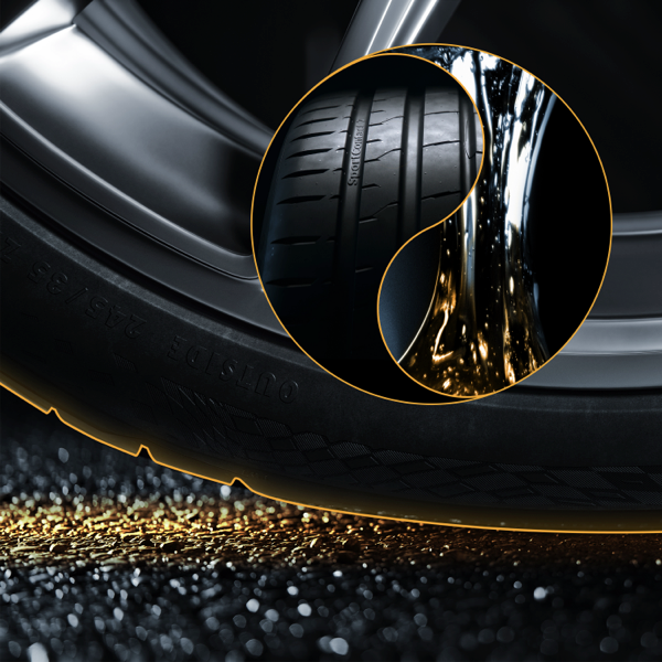 Continental SportContact 7 tyre graphic illustrating BlackChili compound for wet and dry grip