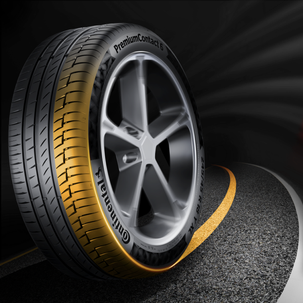 Continental PremiumContact 6 tyre graphic showing precise handling and stability